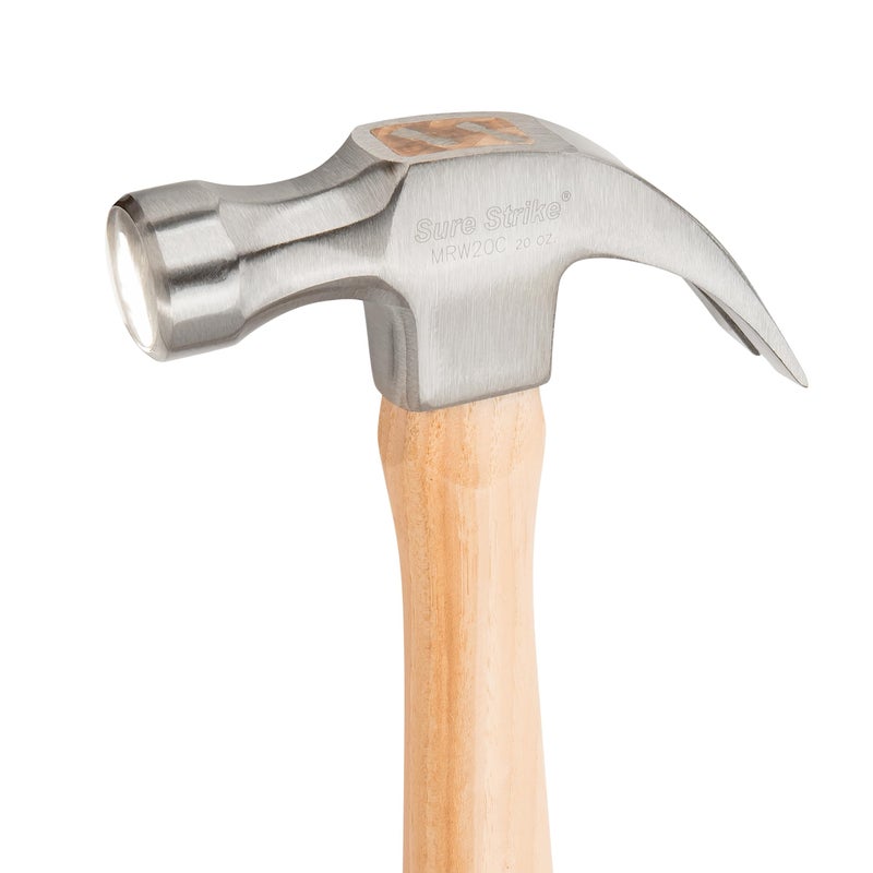ESTWING Sure Strike Hammer - 20 oz Curved Claw Hammer with Smooth Face & Hickory Wood Handle - MRW20C - Image 3